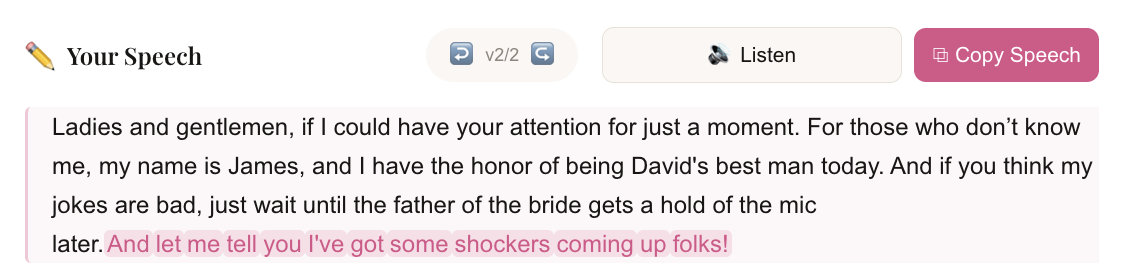 Nail The Speech inline paragraph editing with user changes highlighted
